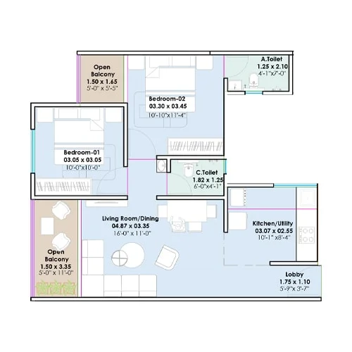 Santiago Genesis Charoli 2 BHK Floorplan Image