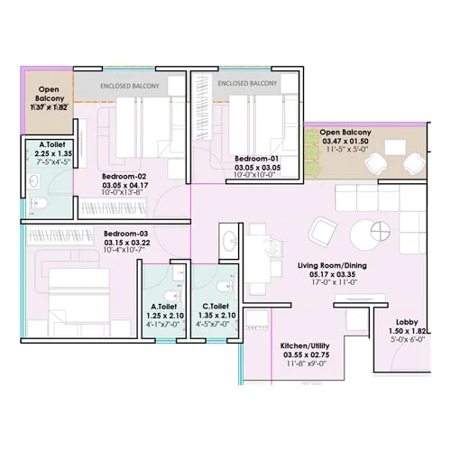 Santiago Genesis Charoli 3 BHK Floorplan Image